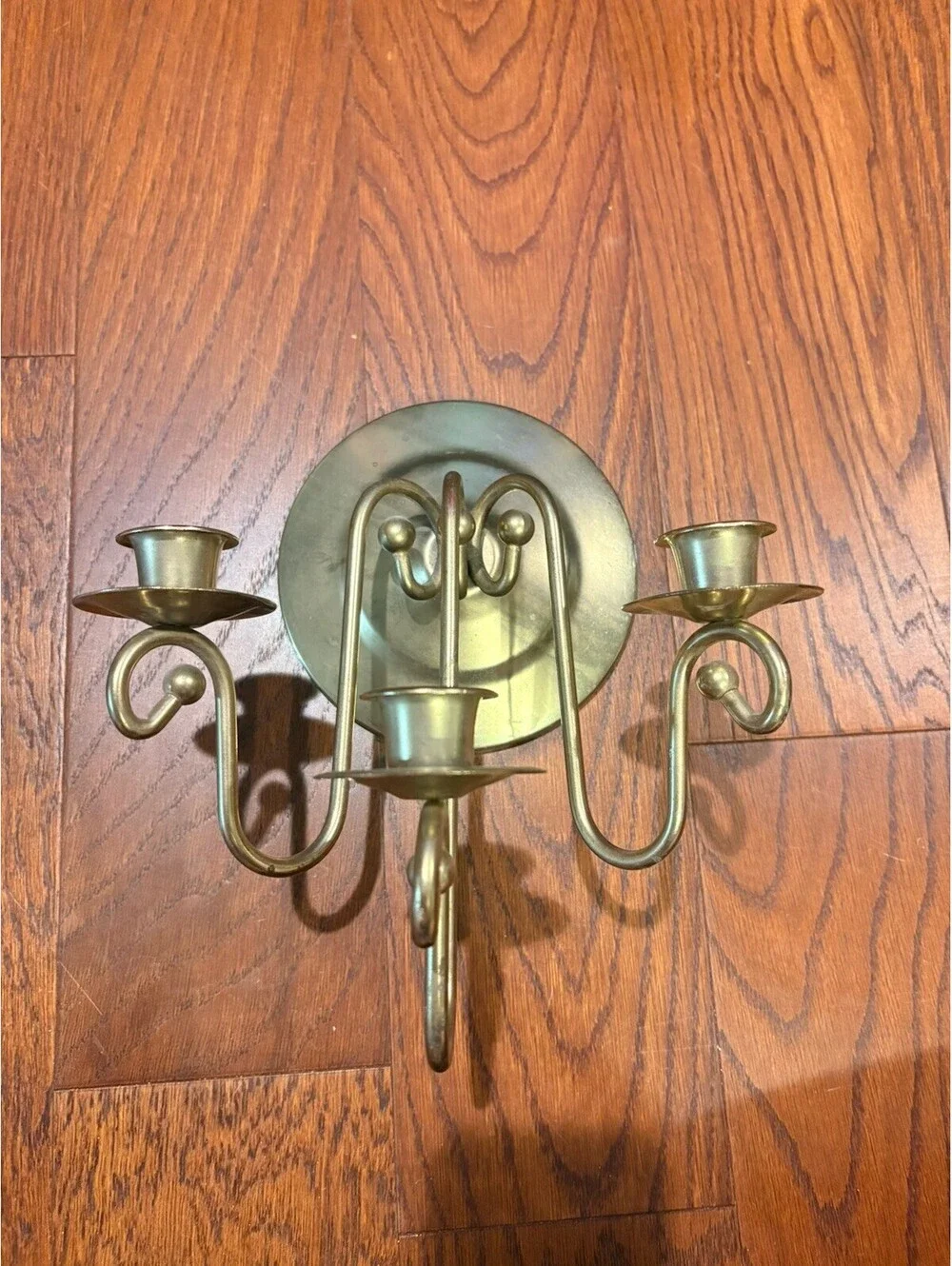 Brass Tone Candelabra Candle Holder Sconce 3 Tapers HOMCO Wall Mount